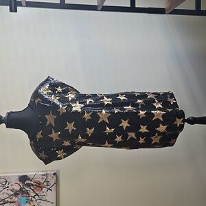 New York & Company Black and Gold Star Sequin Mini Dress